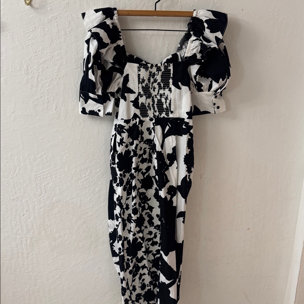 Christopher John Rogers Target Dress Floral Puff Sleeve Faux Wrap 0 Black NWT - Picture 5 of 5